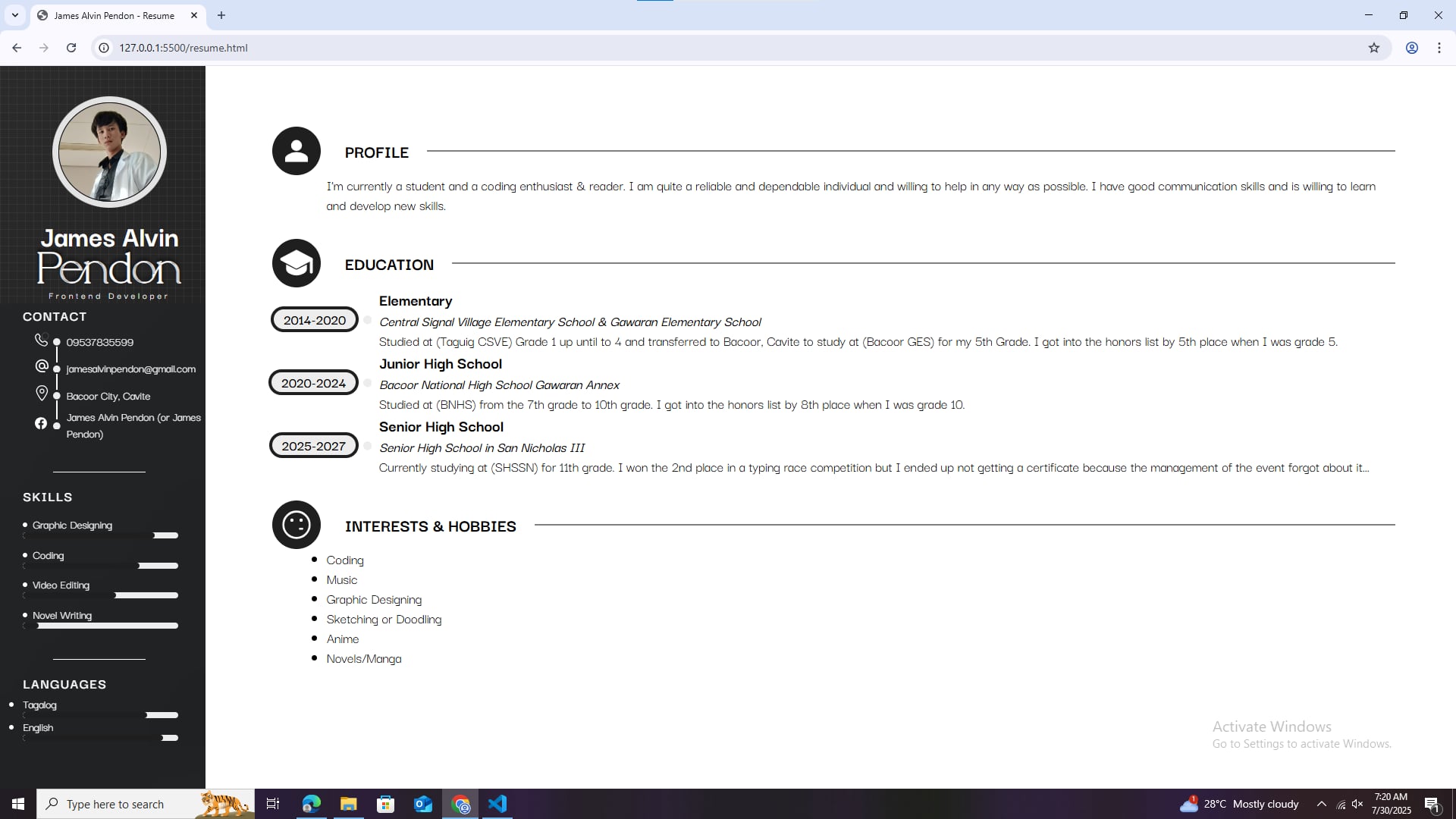 The third project, resume with html & css
