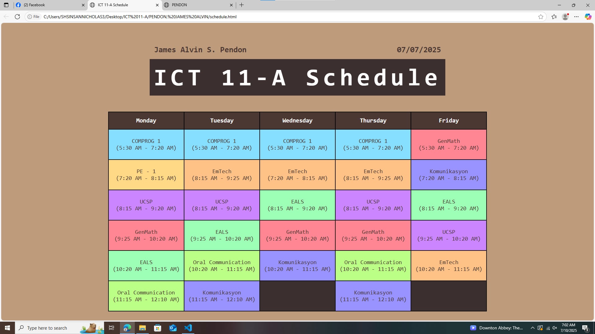 A second project, schedule with html & css